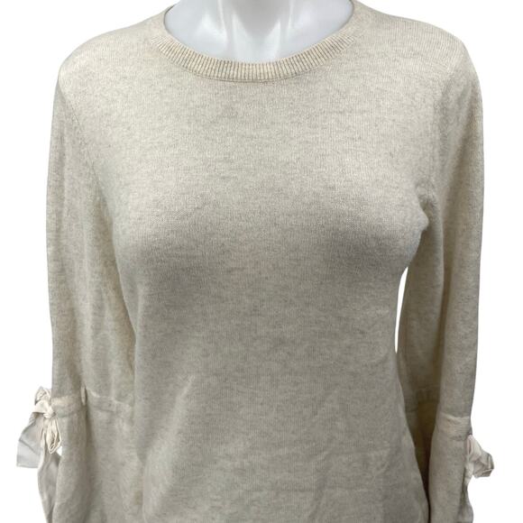 Club Monaco 100% Cashmere Cream White Knit Long Bow Sleeve Sweater Top Size S - Picture 3 of 5